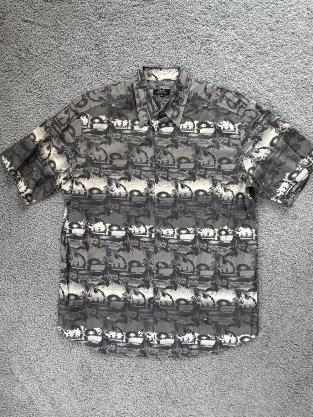 Zanella Monochrome Vintage Cruise Ship Design Casual Shirt Sz. XL Made in Italy